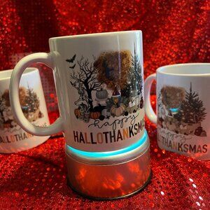 Happy Hallothanksmas Ceramic Mug With Festive Design White 11oz